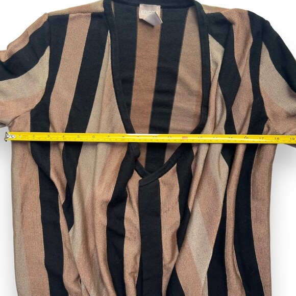 Chicos Open Front Waterfall Cardigan Black Taupe Stripe Women's Small Chicos 0 - Picture 6 of 7